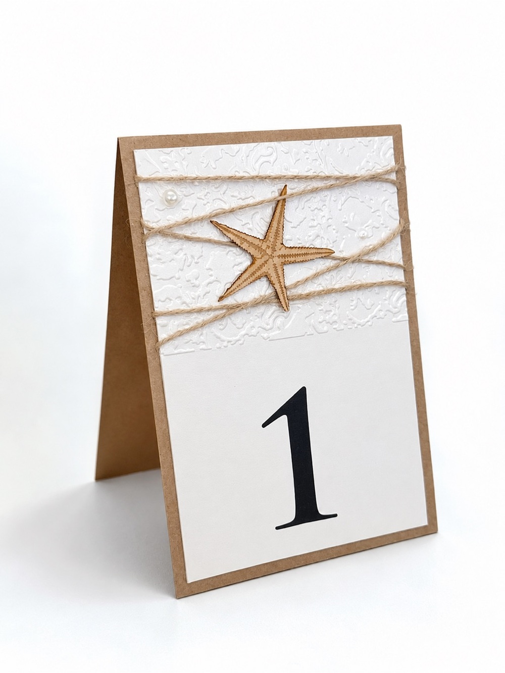 Coastal Table Number Card with Starfish Accent